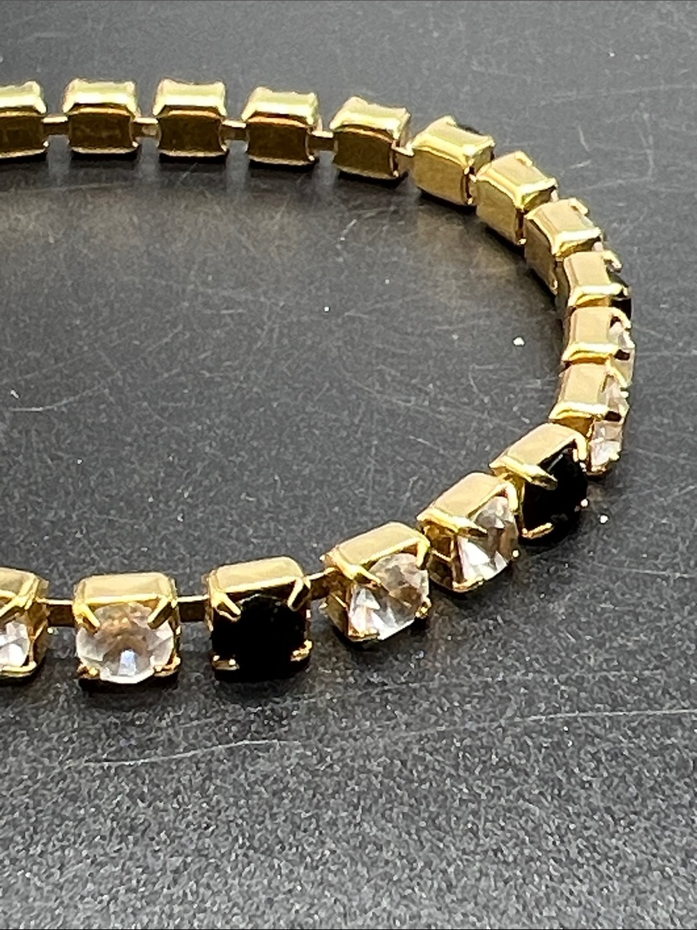 Vintage Trifari Black & Clear Rhinestone Tennis Bracelet Gold Tone 7.75” - Picture 7 of 10